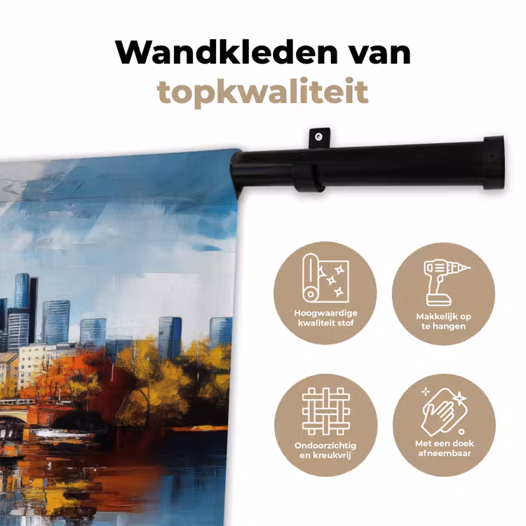 Bomen Frankfurt- Stad - Skyline - Brug Wandkleed katoen klein -sfeer2
