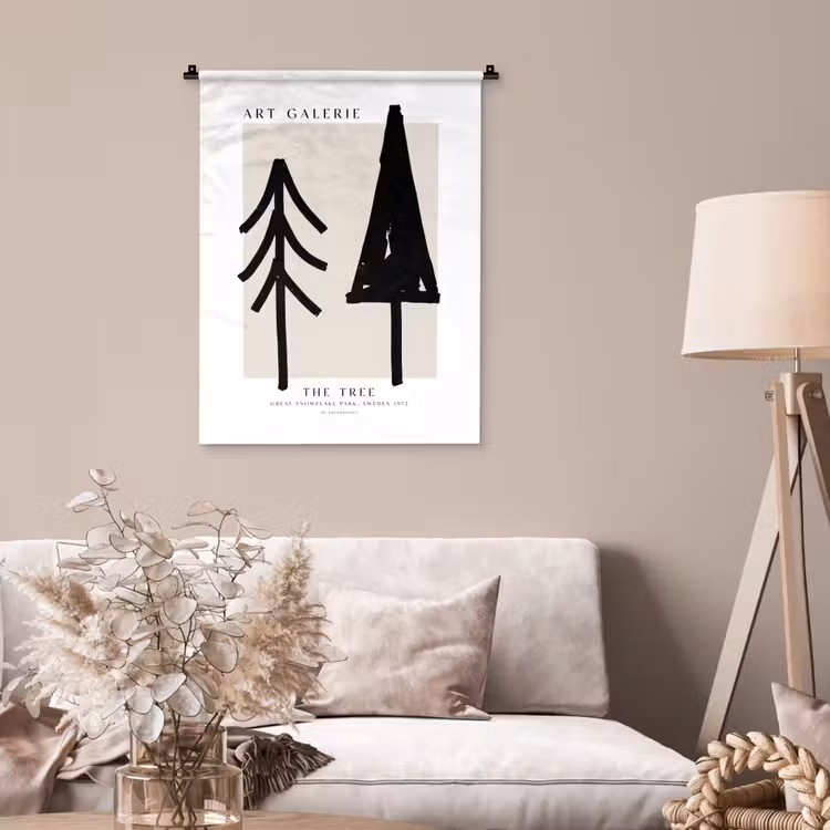 Bomen - Kerst - Zwart - Feest Wandkleed katoen klein -sfeer4