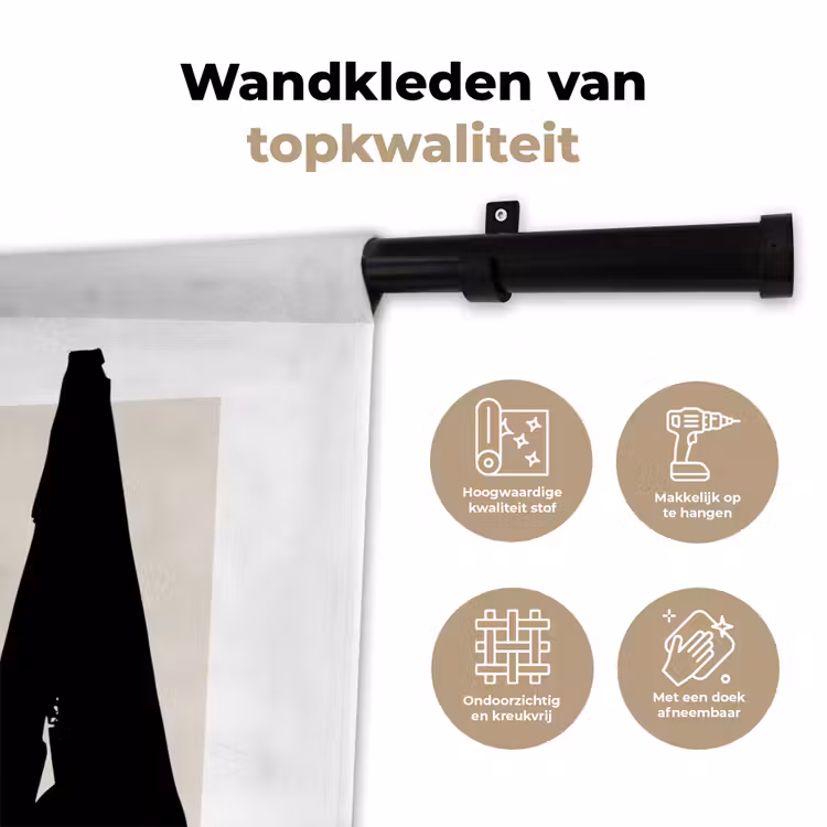 Bomen - Kerst - Zwart - Feest Wandkleed katoen klein -sfeer2
