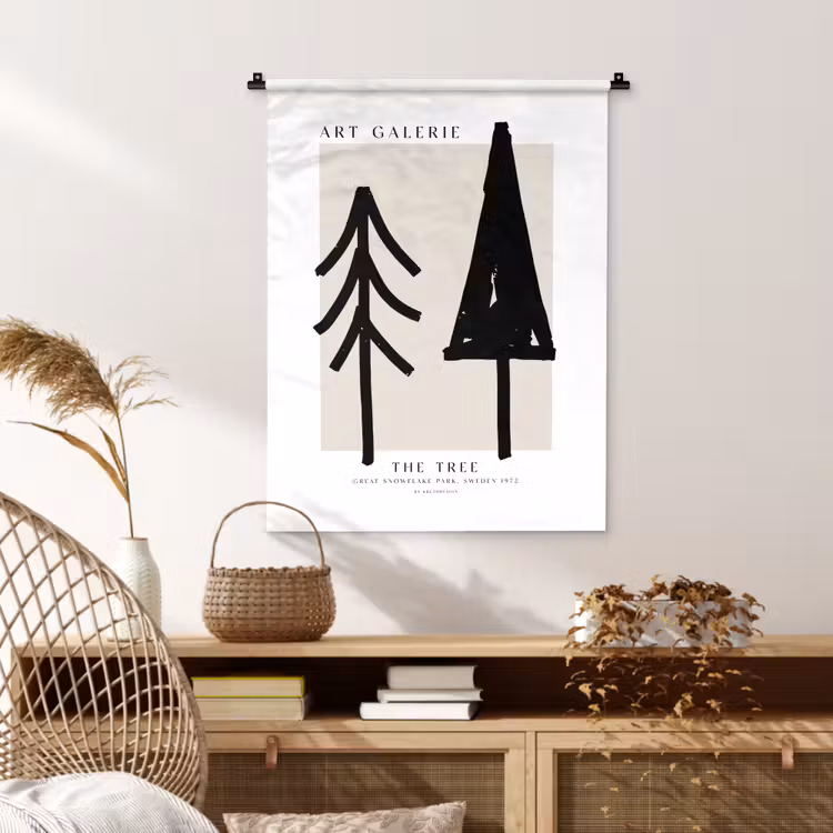 Bomen - Kerst - Zwart - Feest Wandkleed katoen klein -sfeer5