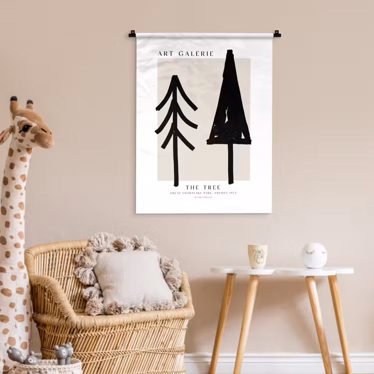 Bomen - Kerst - Zwart - Feest Wandkleed katoen klein -wsfeer5_kind