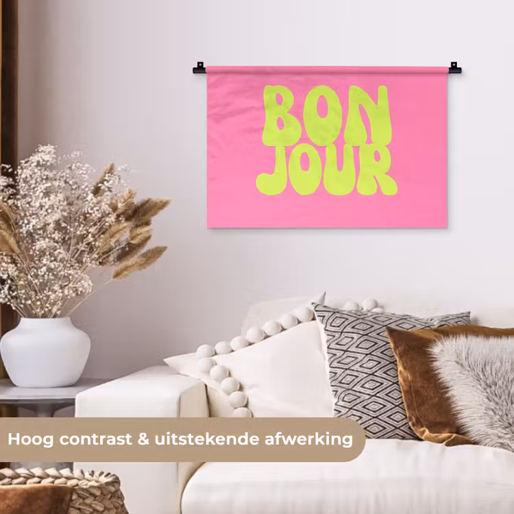 Bonjour - Roze - Fel groen Wandkleed katoen klein -sfeer1