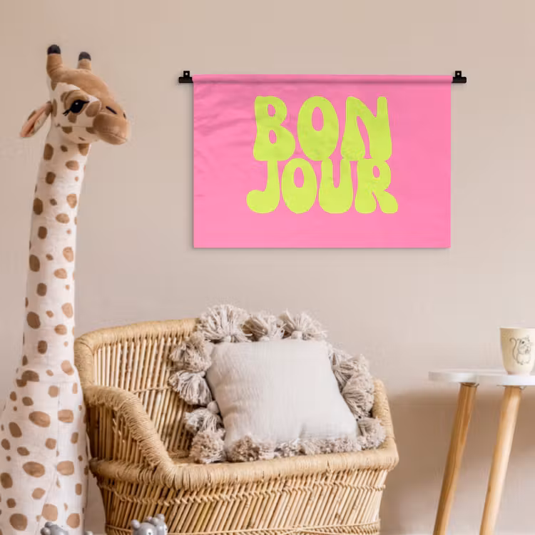 Bonjour - Roze - Fel groen Wandkleed katoen klein -wsfeer5_kind