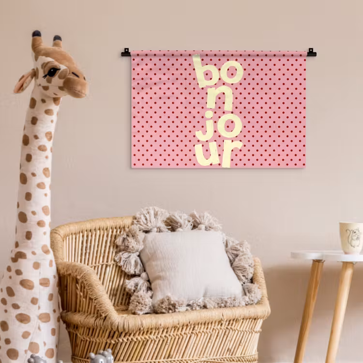 Bonjour - Stippen - Roze- Geel Wandkleed katoen klein -wsfeer5_kind