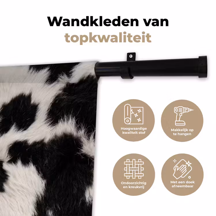 Bont - Textuur - Zwart - Wit Wandkleed katoen klein -sfeer2