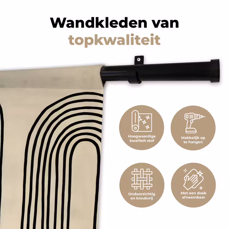 Boogvormen - Zwart - Strak Wandkleed katoen klein -sfeer2