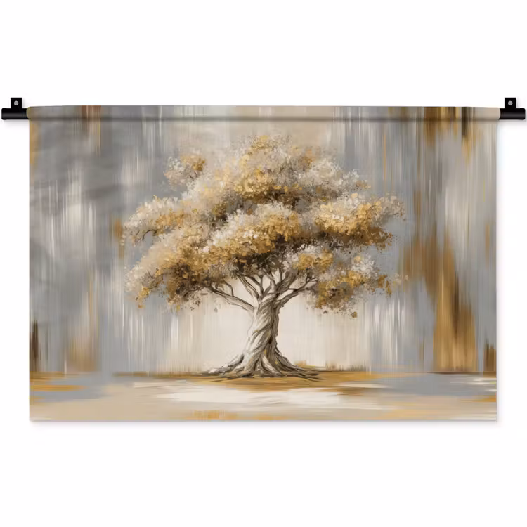 Boom - Bladeren - Abstract - Wit Wandkleed katoen klein -zz3d