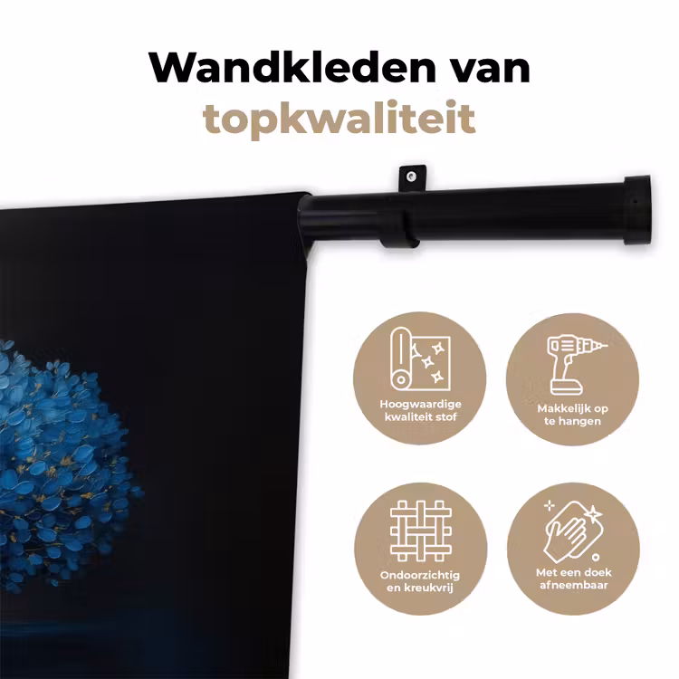Boom - Blauw - Bladeren - Penseelstreken Wandkleed katoen klein -sfeer2