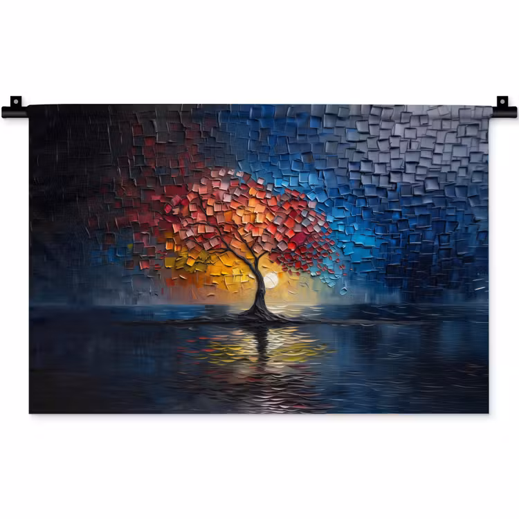 Boom - Blauw - Bladeren - Vakken Wandkleed katoen klein -zz3d