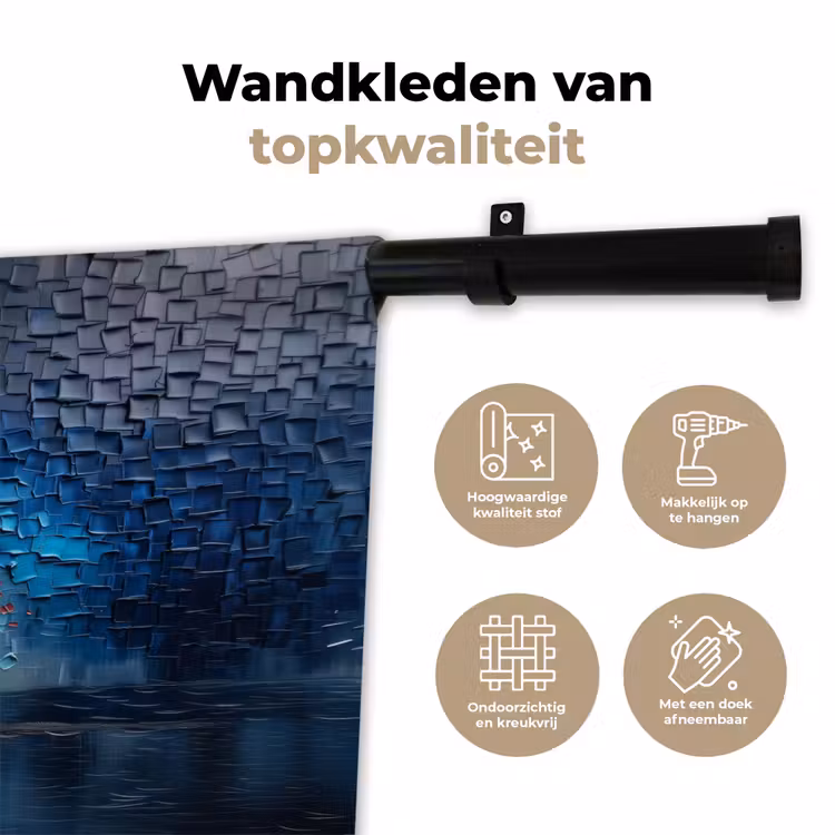 Boom - Blauw - Bladeren - Vakken Wandkleed katoen klein -sfeer2