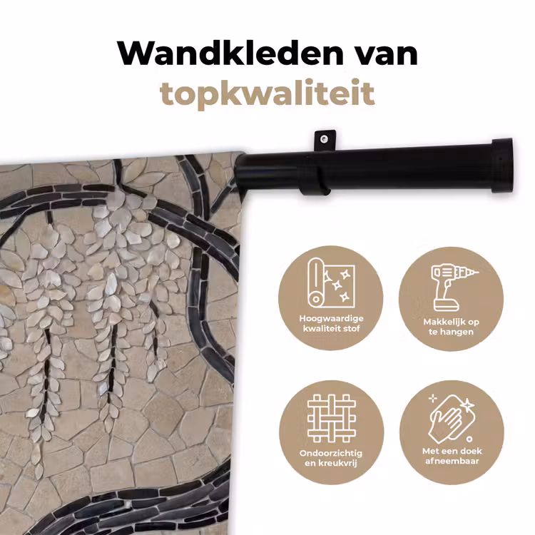 Boom - Bloemen - Mozaïek - Kunst - Wit Wandkleed katoen klein -sfeer2