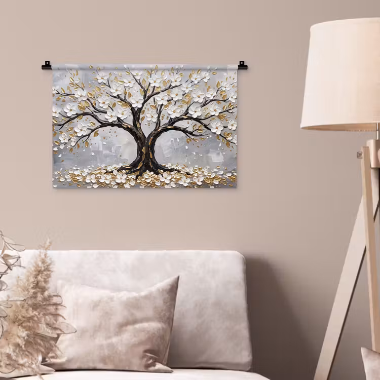 Boom - Bloemen - Natuur - Abstract - Wit Wandkleed katoen klein -sfeer4