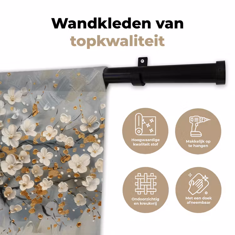 Boom - Bloemen - Wit - Natuur - Kunst Wandkleed katoen klein -sfeer2