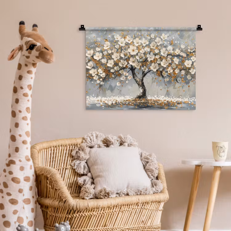 Boom - Bloemen - Wit - Natuur - Kunst Wandkleed katoen klein -wsfeer5_kind