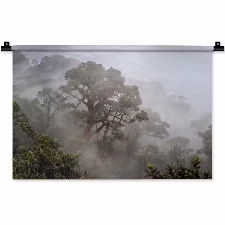 Boom - Mistig - Bos - Groen - Natuur Wandkleed katoen klein -zz3d