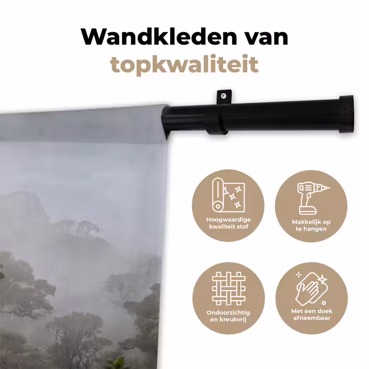 Boom - Mistig - Bos - Groen - Natuur Wandkleed katoen klein -sfeer2