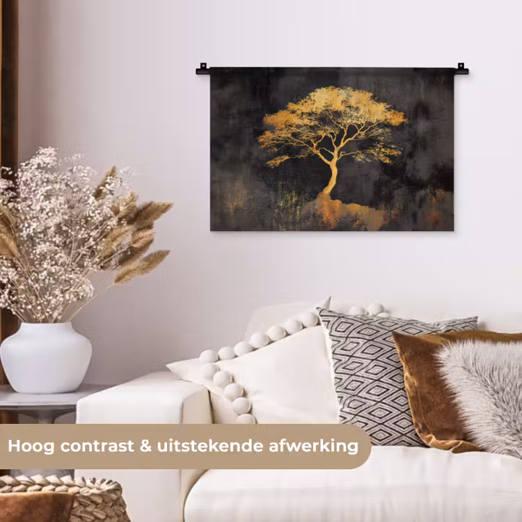 Boom - Schilderij - Goud - Abstract Wandkleed katoen klein -sfeer1