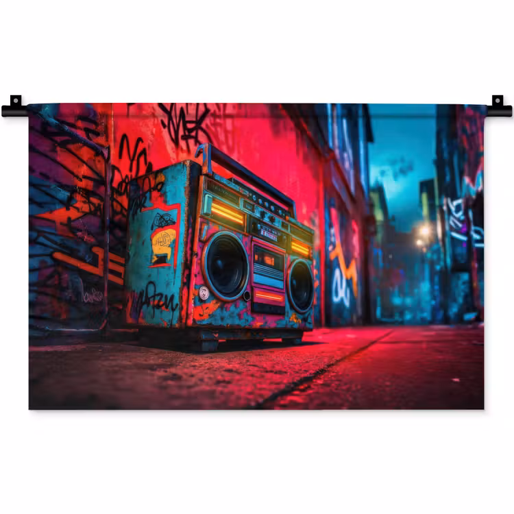 Boombox - Rood - Graffiti - Neon Wandkleed katoen klein -zz3d
