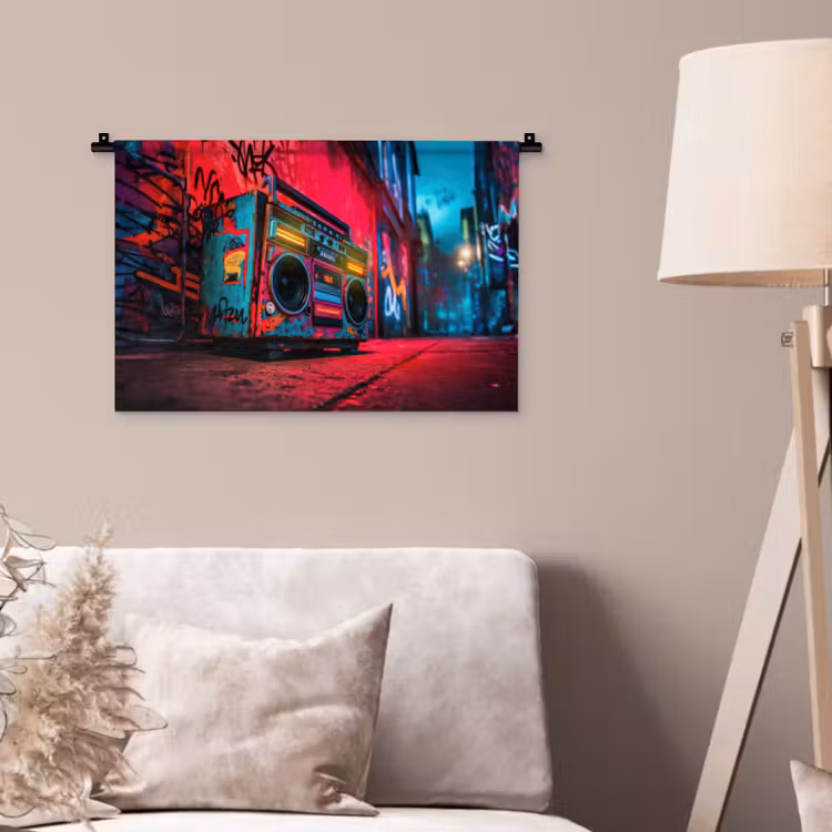 Boombox - Rood - Graffiti - Neon Wandkleed katoen klein -sfeer4