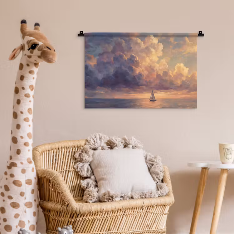 Boot - Zonsondergang - Zee - Natuur - Goud Wandkleed katoen klein -wsfeer5_kind