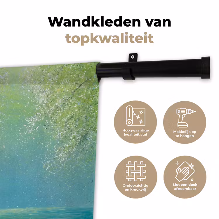 Bootje - Water - Bladeren - Bloesems Wandkleed katoen klein -sfeer2