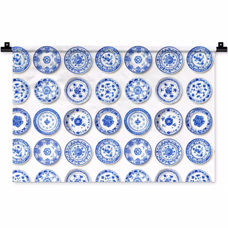 Borden - Bloemen - Patroon - Blauw Wandkleed katoen klein 269 -zz3d