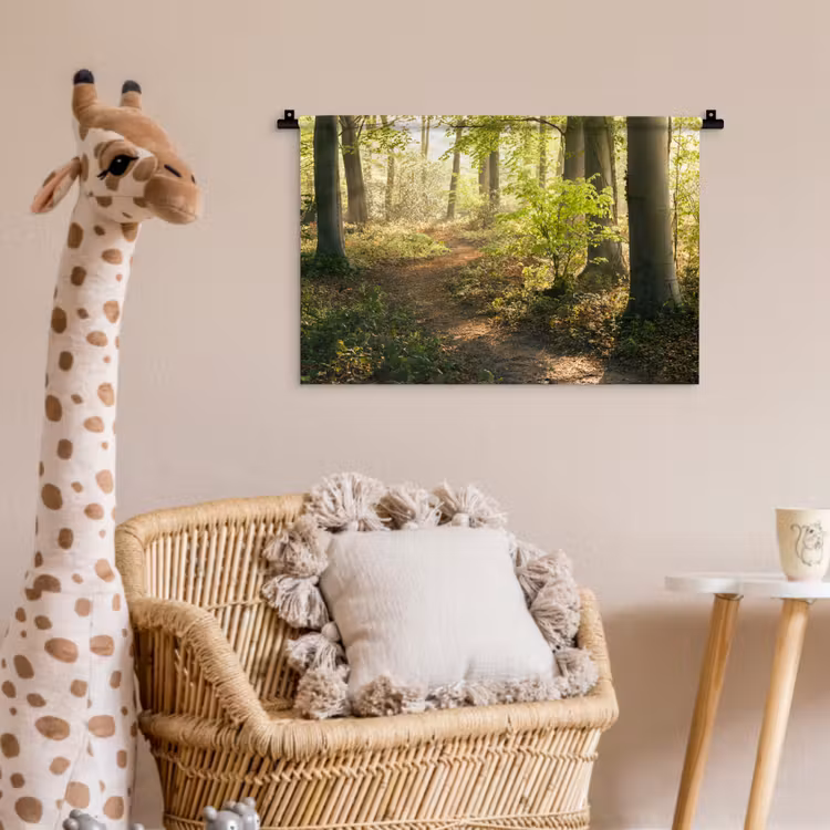 Bos - Bomen - Pad - Zon - Planten - Bladeren - Natuur Wandkleed katoen klein -wsfeer5_kind