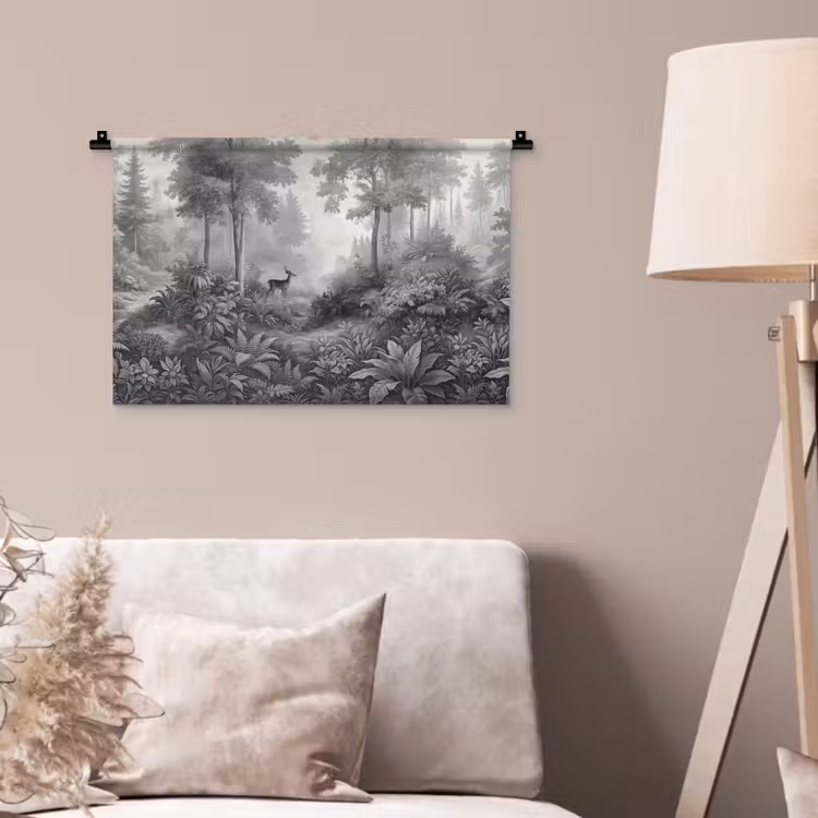 Bos - Hert - Zwart - Wit Wandkleed katoen klein -sfeer4