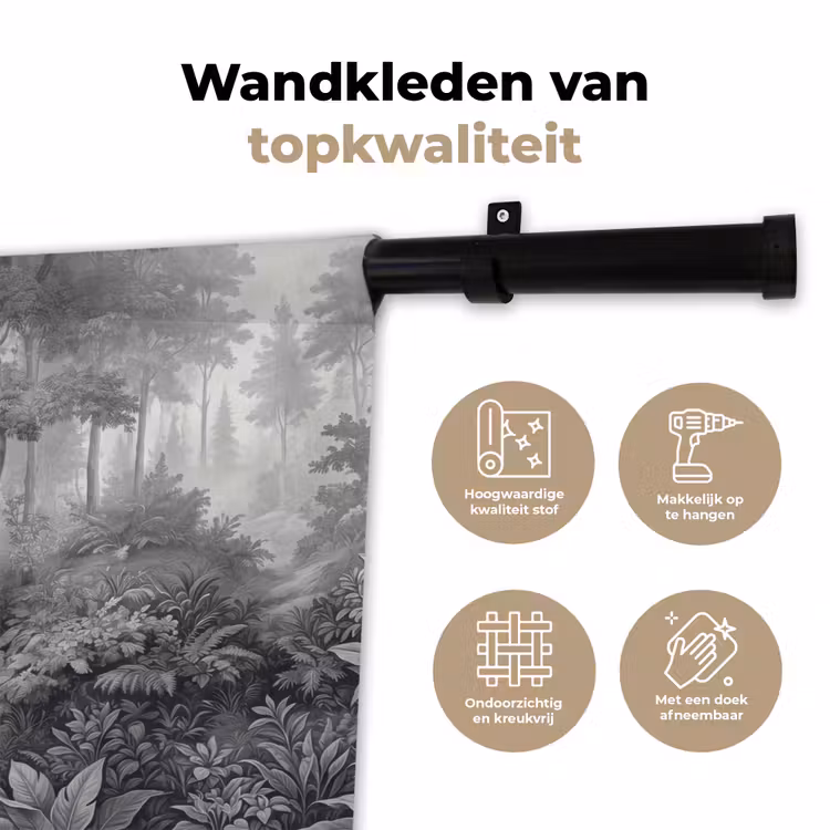 Bos - Hert - Zwart - Wit Wandkleed katoen klein -sfeer2
