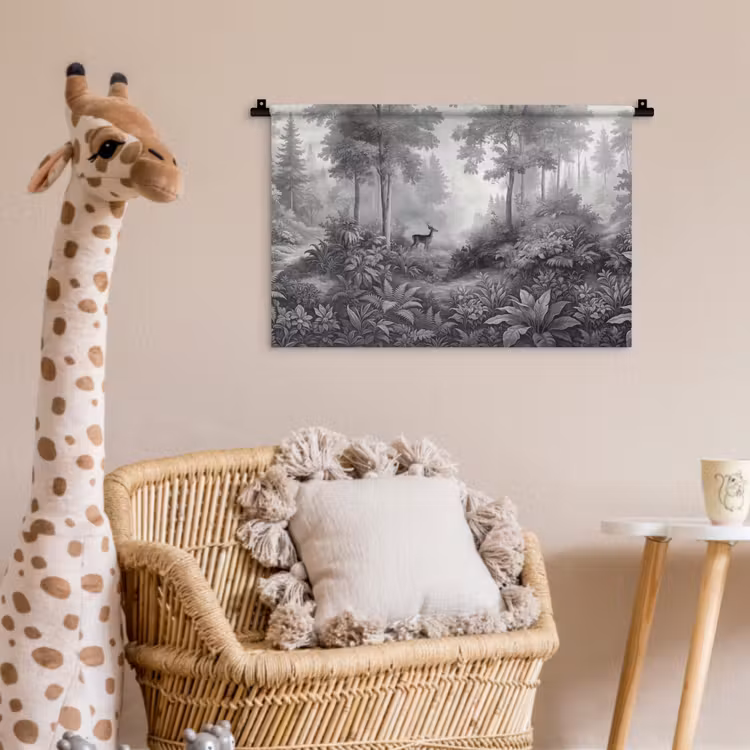 Bos - Hert - Zwart - Wit Wandkleed katoen klein -wsfeer5_kind