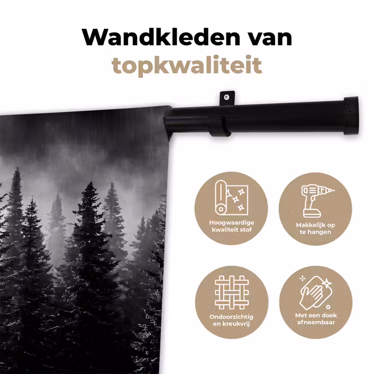 Bos - Mist - Winter - Monochroom - Natuur Wandkleed katoen klein -sfeer2