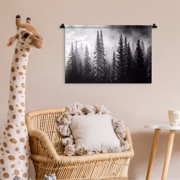 Bos - Mist - Winter - Monochroom - Natuur Wandkleed katoen klein -wsfeer5_kind