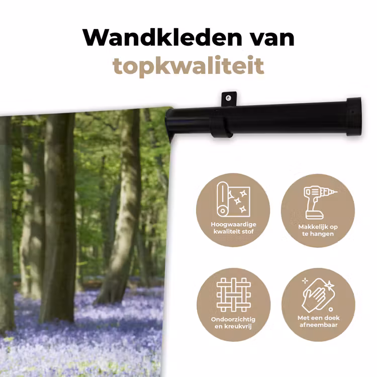Bos - Pad - Bloemen - Paars - Groen - Natuur Wandkleed katoen klein -sfeer2