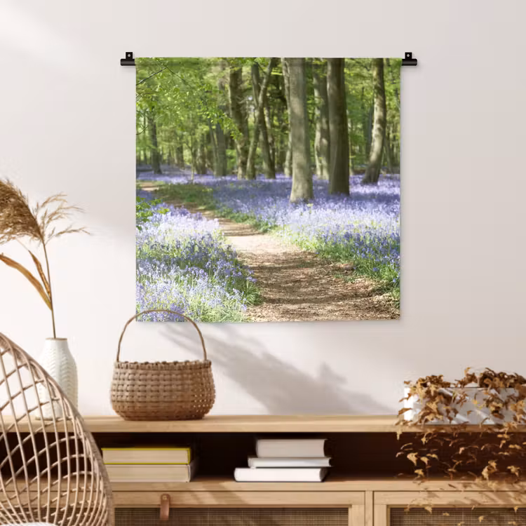 Bos - Pad - Bloemen - Paars - Groen - Natuur Wandkleed katoen klein -sfeer5
