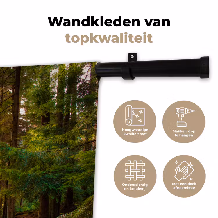 Bos - Pad - Bomen - Groen - Zon - Natuur Wandkleed katoen klein -sfeer2