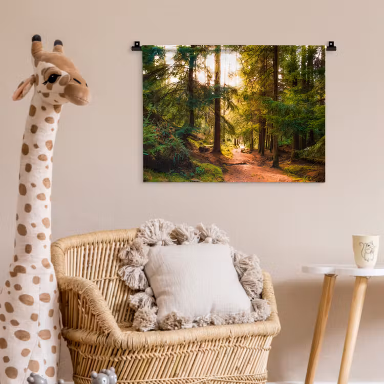 Bos - Pad - Bomen - Groen - Zon - Natuur Wandkleed katoen klein -wsfeer5_kind