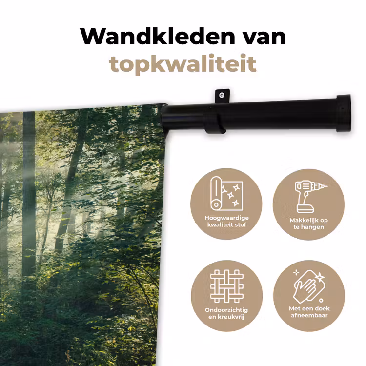 Bos - Pad - Zon - Bomen - Groen - Natuur Wandkleed katoen klein -sfeer2