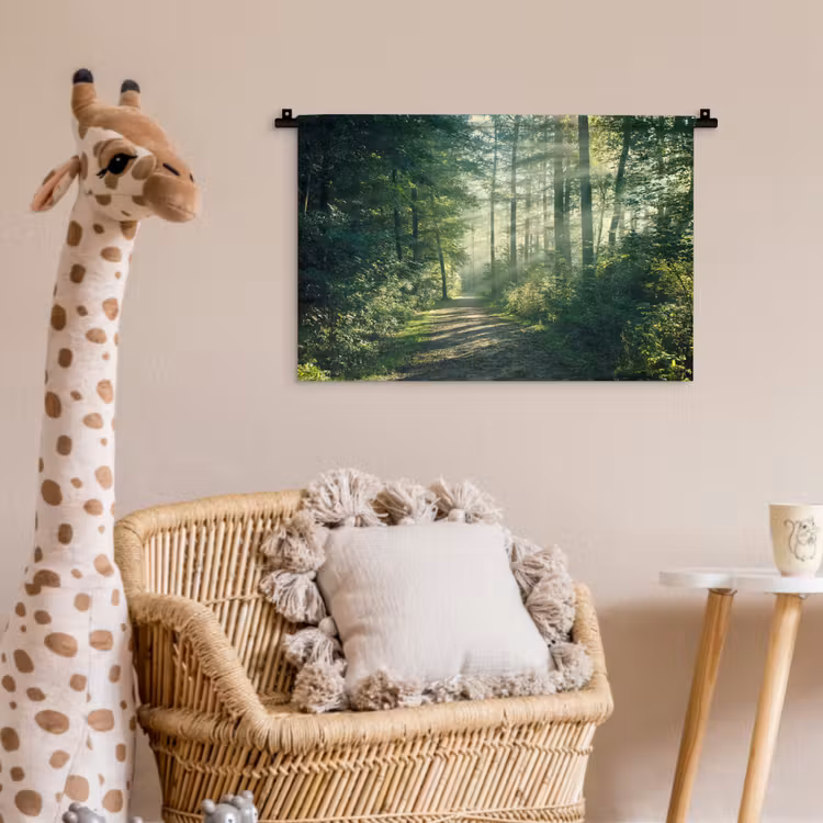 Bos - Pad - Zon - Bomen - Groen - Natuur Wandkleed katoen klein -wsfeer5_kind
