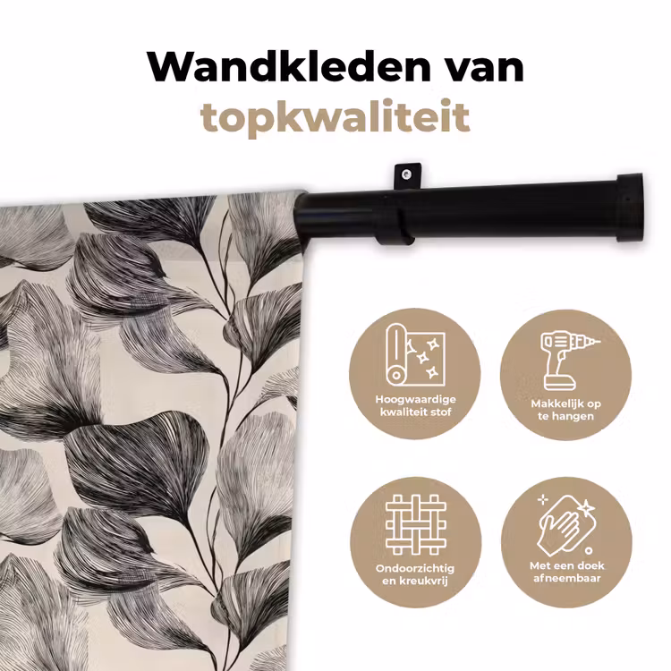 Botanisch - Bladeren - Zwart Wandkleed katoen klein 269 -sfeer2