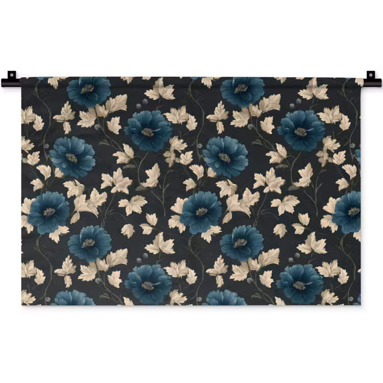 Botanisch - Bloemen - Blauw Wandkleed katoen klein 269 -zz3d