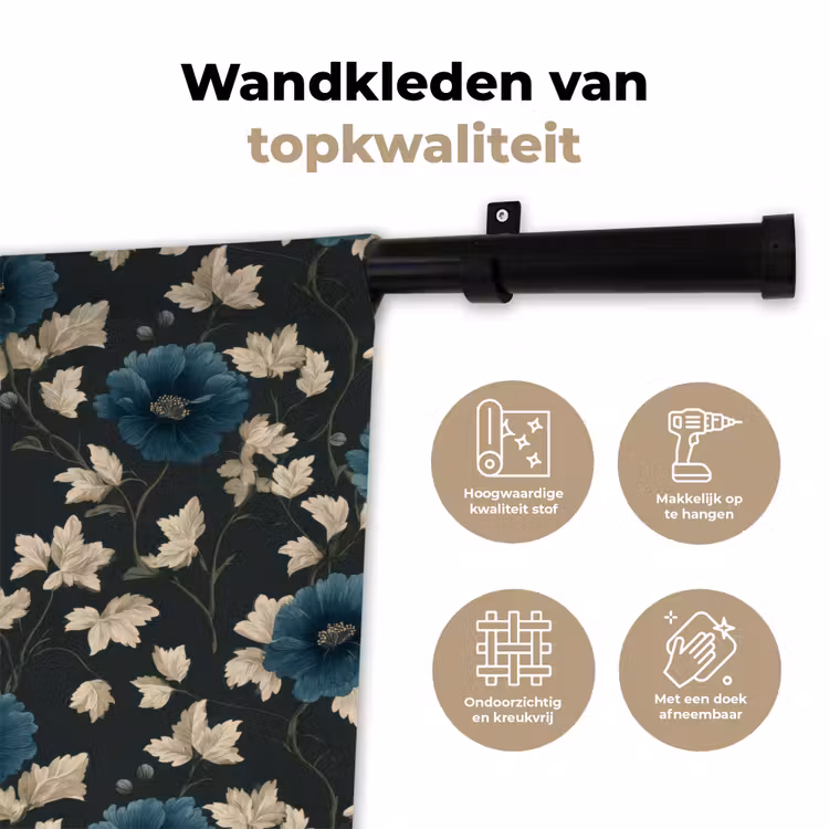 Botanisch - Bloemen - Blauw Wandkleed katoen klein 269 -sfeer2