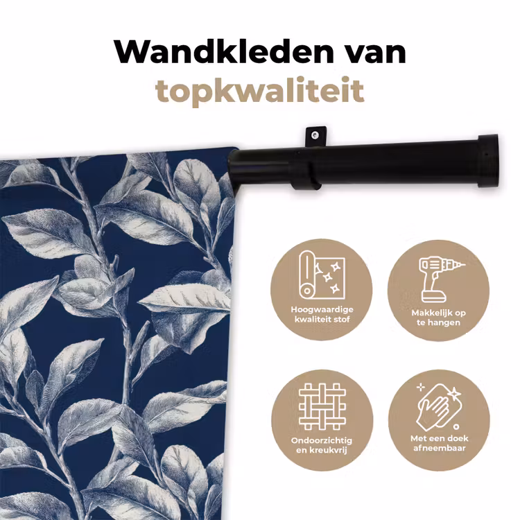 Botanisch - Patroon - Blauw Wandkleed katoen klein 269 -sfeer2