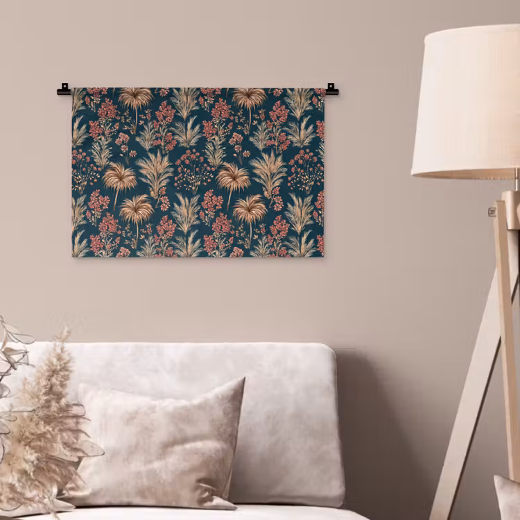 Botanisch - Patroon - Blauw Wandkleed katoen klein 269 -sfeer4