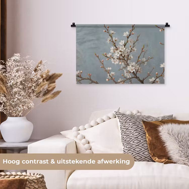 Botanisch - Stilleven - Blauw Wandkleed katoen klein -sfeer1