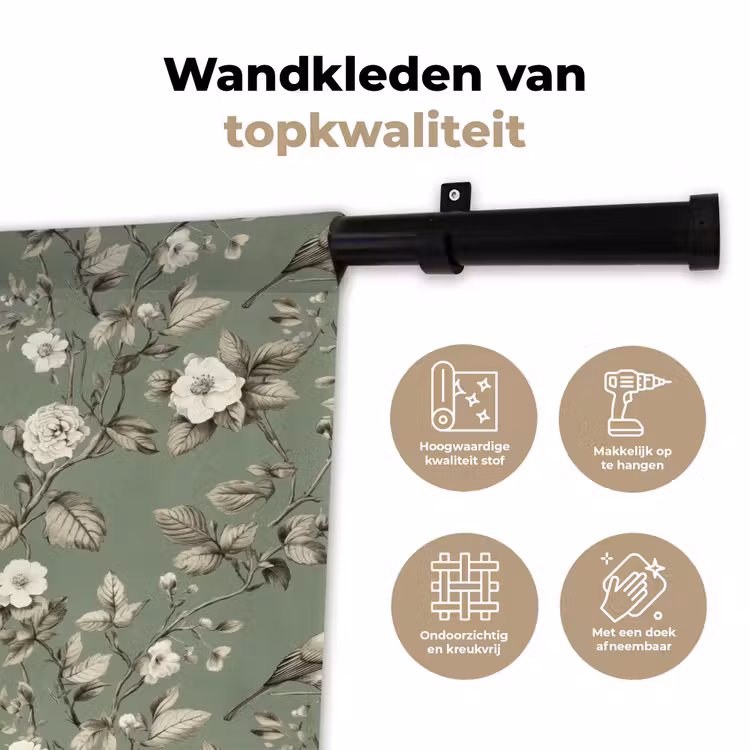 Botanisch - Vogels - Groen Wandkleed katoen klein 269 -sfeer2