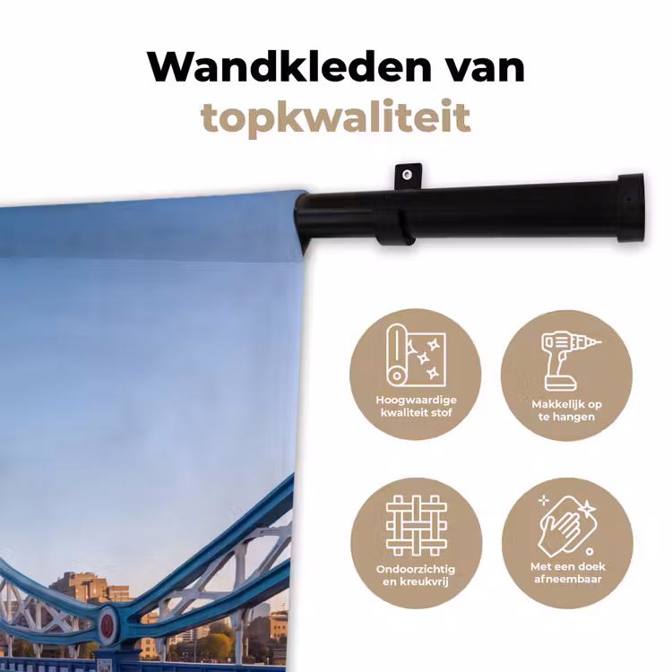 Brug - Toren - Architectuur - Klassiek - Blauw Wandkleed katoen klein -sfeer2