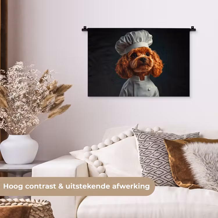 Bruin - Kok - Hondje Wandkleed katoen klein -sfeer1