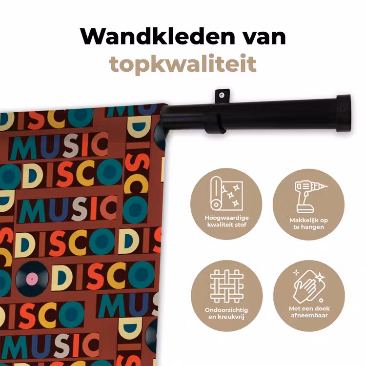 Bruin - Retro - Disco - Patroon Wandkleed katoen klein 269 -sfeer2
