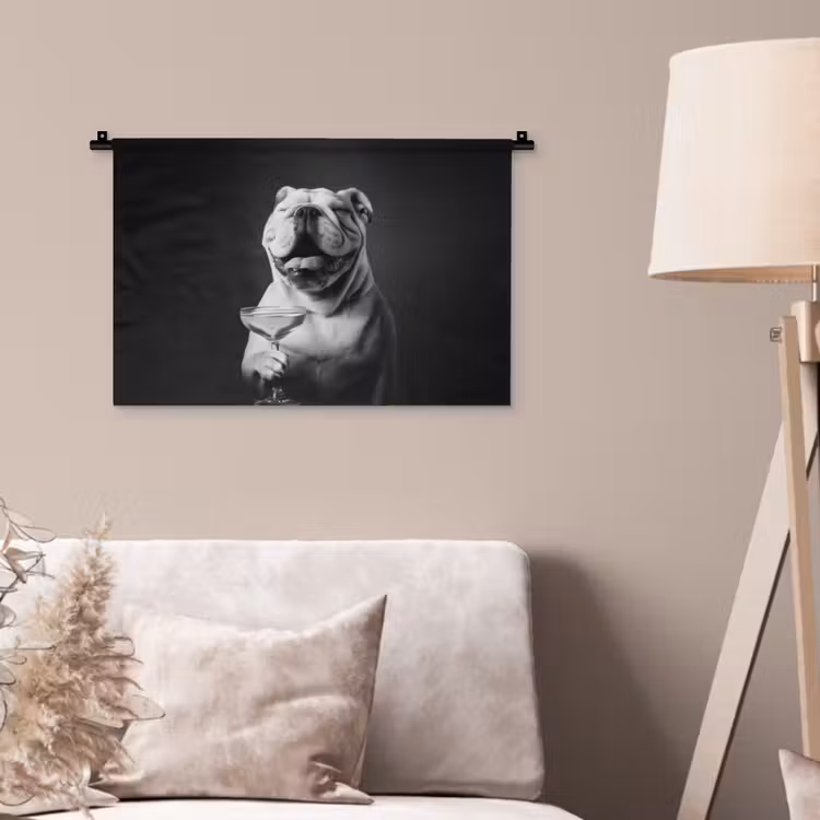 Buldog - Hond - Glas Wandkleed katoen klein -sfeer4