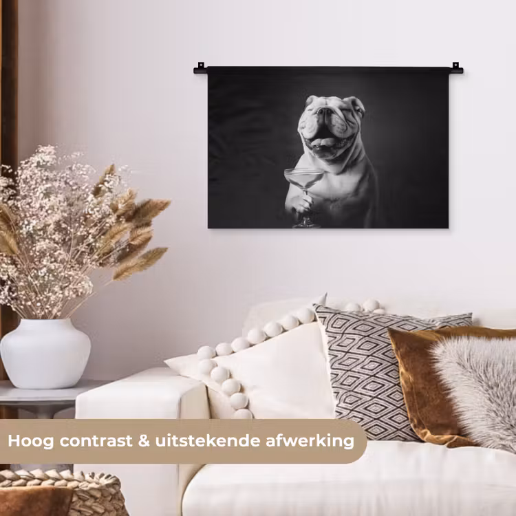 Buldog - Hond - Glas Wandkleed katoen klein -sfeer1